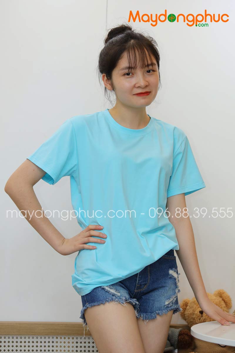 Áo phông tay lỡ màu xanh da trời | Ao phong