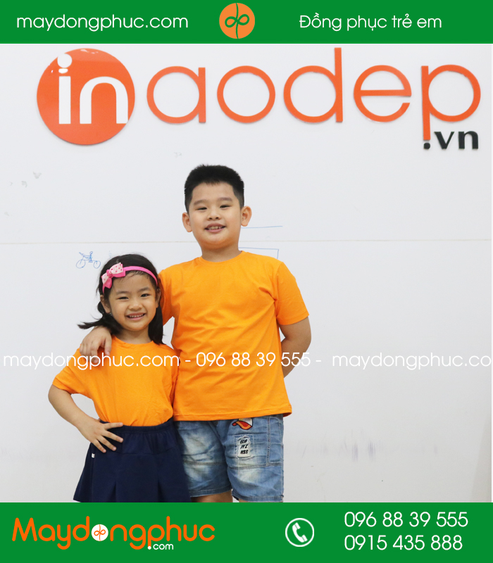 Áo phông trẻ em cổ tròn màu cam | Ao phong tre em