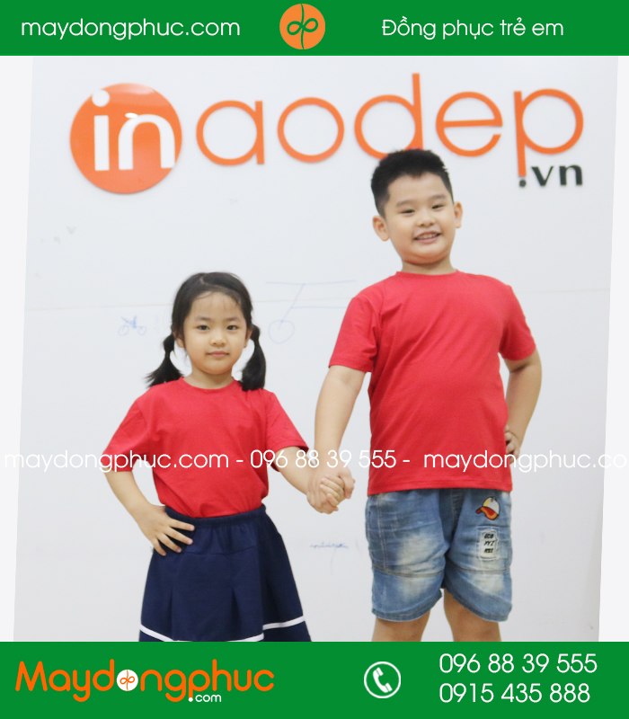 Áo phông trẻ em cổ tròn màu xanh đỏ | Ao phong tre em