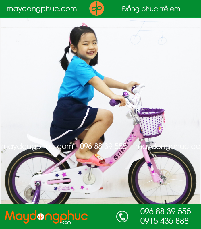 Áo phông trẻ em cổ tròn màu xanh bích | Ao phong tre em