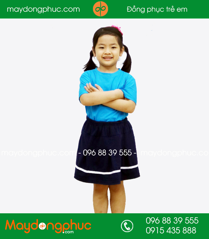 Áo phông trẻ em cổ tròn màu xanh bích | Ao phong tre em