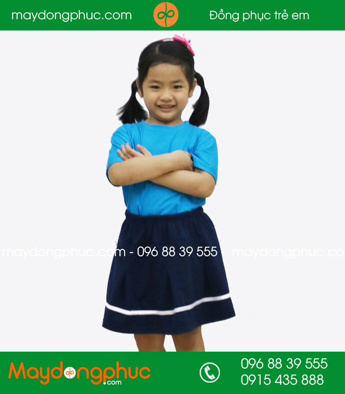 Áo phông trẻ em cổ tròn màu xanh bích | Ao phong tre em