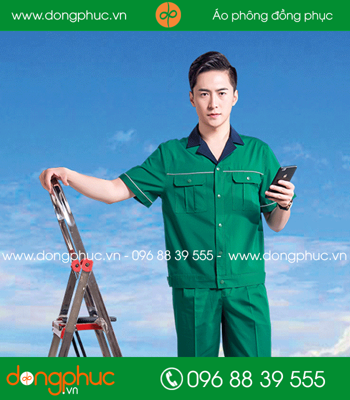 Mẫu bảo hộ màu xanh rêu phối đen cộc tay