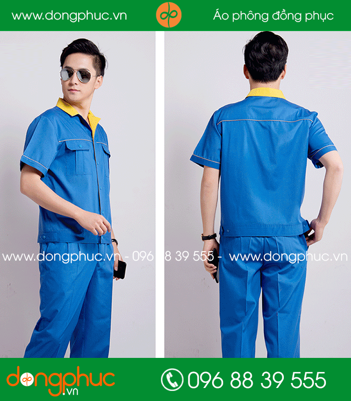 Mẫu bảo hộ màu xanh bích phối vàng cộc tay