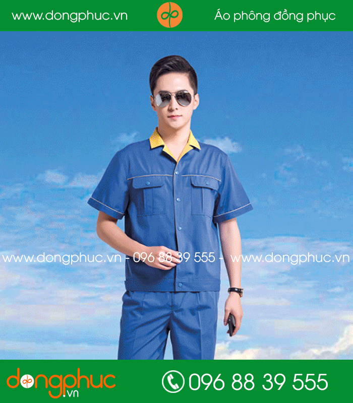 Mẫu bảo hộ màu xanh bích phối vàng cộc tay