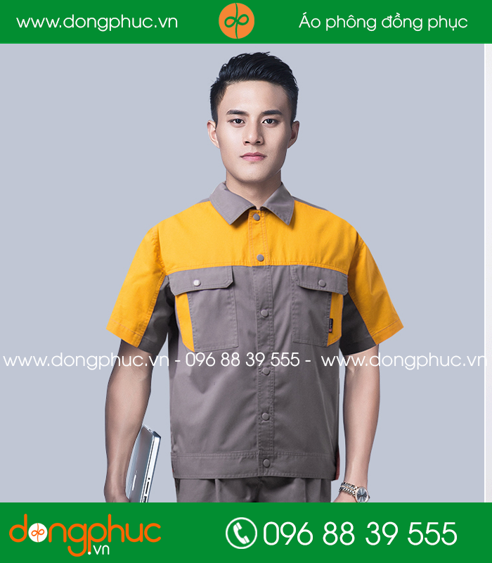 Mẫu bảo hộ màu ghi phối vàng cộc tay