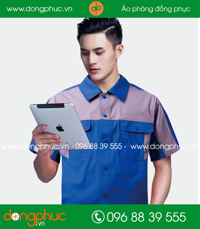 Mẫu bảo hộ màu xanh phối ghi cộc tay