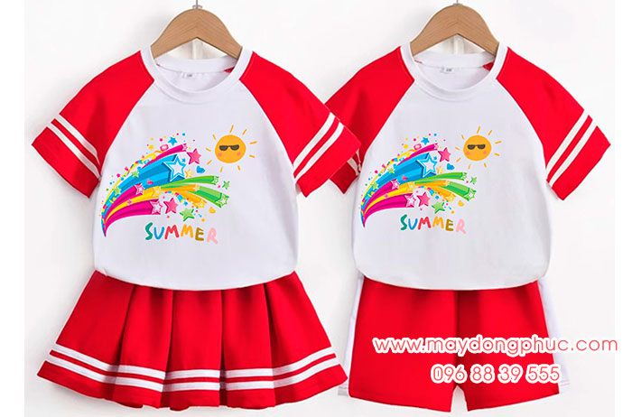 May áo phông trẻ em in chữ Summer cùng hình ảnh mặt trời | May ao thun tre em