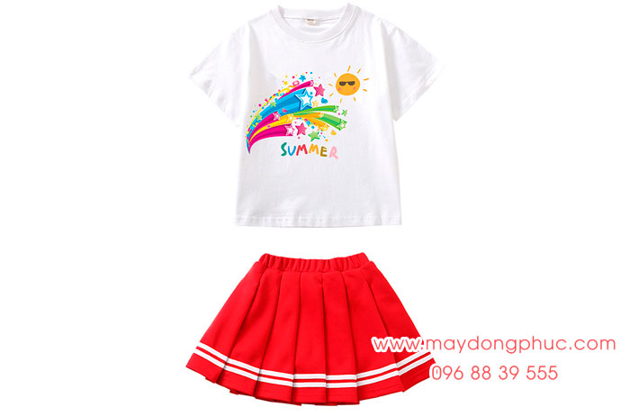 May áo phông trẻ em in chữ Summer cùng hình ảnh mặt trời | May ao thun tre em