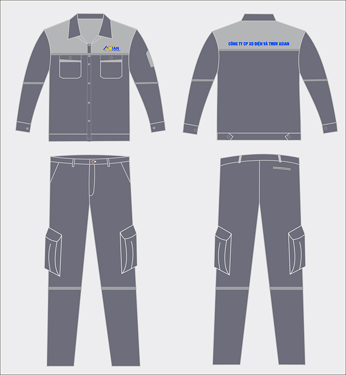 May đồng phục bảo hộ Công ty CP XD Điện và TMDV ASIAN màu xám | May dong phuc bao ho