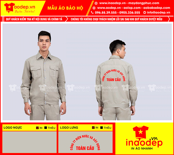 May đồng phục bảo hộ Công ty Điện nước và xây dựng Toàn Cầu | May dong phuc bao ho