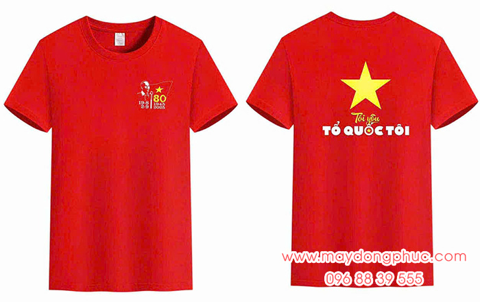 May Áo cờ đỏ sao vàng cổ tròn kỉ niệm 80 năm - Tôi yêu Tổ quốc tôi | May ao co do sao vang