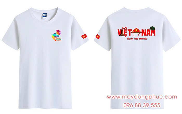 May Áo phông cổ tròn Nhà hát tuổi trẻ Việt Nam - Độc lập - Tự do - Hạnh Phúc | May ao co do sao vang