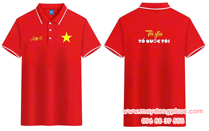 May Áo phông màu đỏ In sao vàng cùng Tôi yêu Tổ quốc Tôi - Roise | May ao co do sao vang