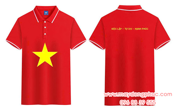 May Áo polo cờ đỏ sao vàng In Độc Lập - Tự Do - Hạnh Phúc | May ao co do sao vang