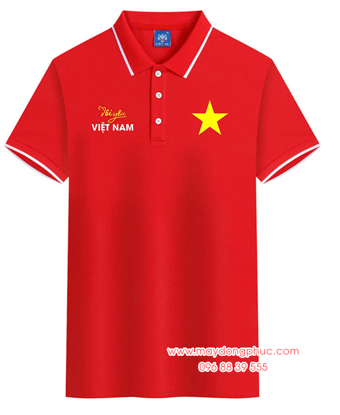 May Áo polo cờ đỏ sao vàng In Tôi yêu Việt Nam | May ao co do sao vang