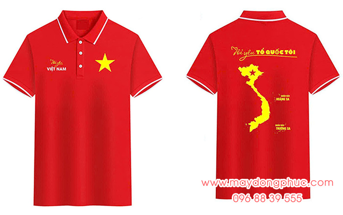 May Áo polo cờ đỏ sao vàng chữ Tôi yêu Việt Nam - Tôi yêu Tổ quốc Tôi | May ao co do sao vang