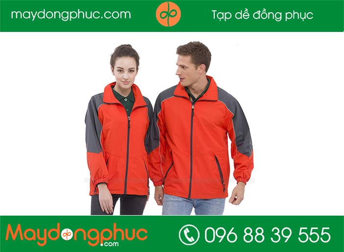 May áo gió màu cam phối ghi xám | May ao gio dong phuc