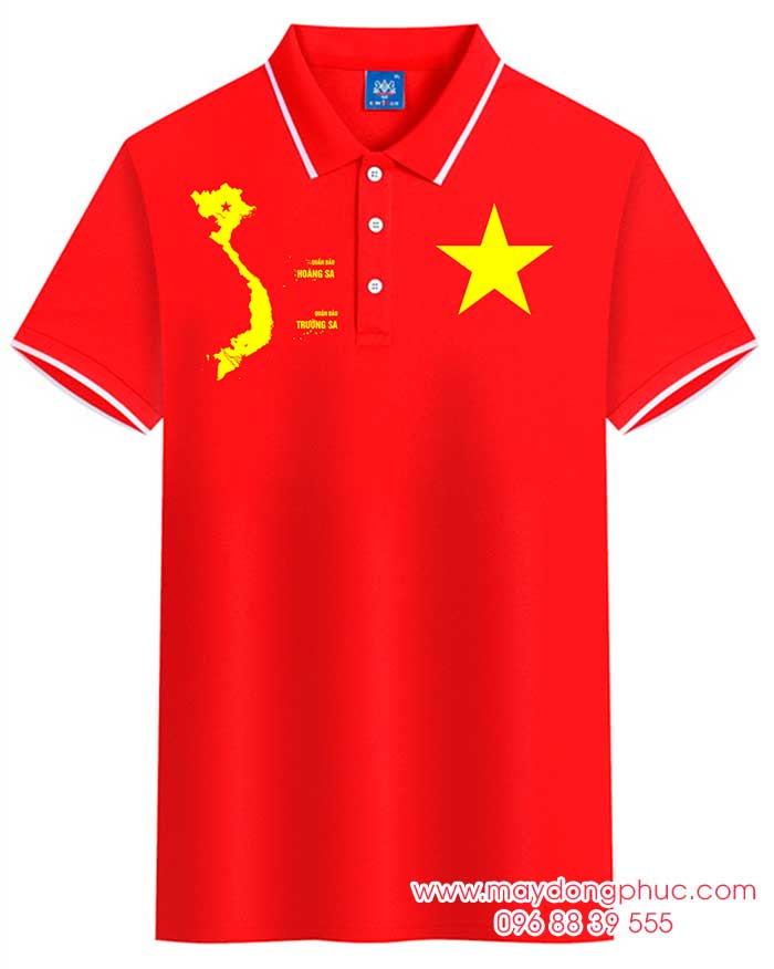 May áo cờ đỏ sao vàng cùng hình bản đồ Quần đảo Trường Sa-Hoàng Sa | May ao phong dong phuc
