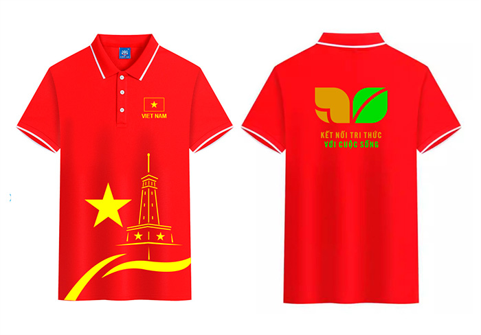 May áo phông Kết nối tri thức với cuộc sống cùng cờ Viet Nam | May ao phong dong phuc
