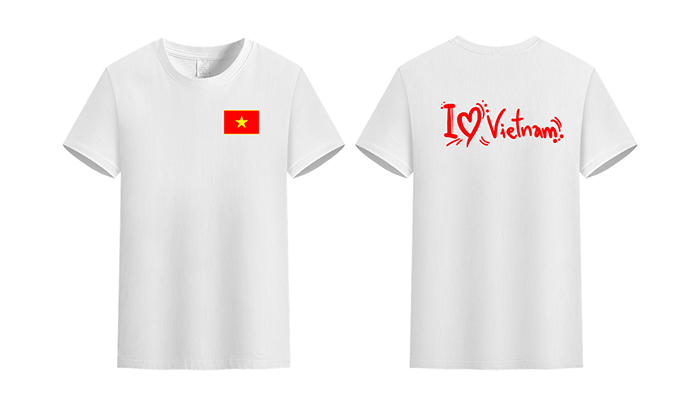 May áo phông cổ tròn màu trắng I Love Vietnam | May ao phong dong phuc