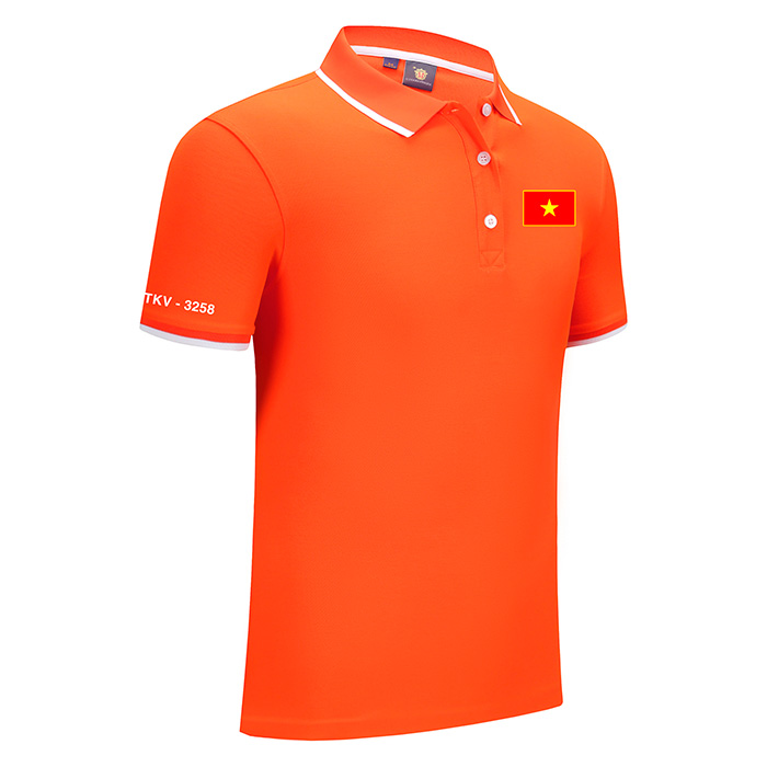 May áo phông màu cam in hình lá cờ đỏ cùng TKV-3258 | May ao phong dong phuc