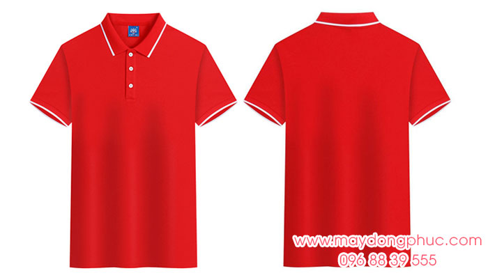 May áo polo màu đỏ viền trắng | In ao phong dong phuc