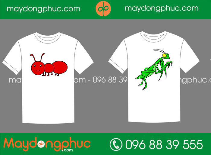 May áo cổ tròn hình con bọ lên áo | May ao phong dong phuc