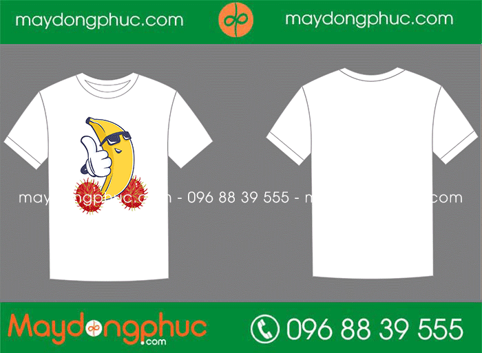 May áo cổ tròn in hình quả chuối | May ao phong dong phuc