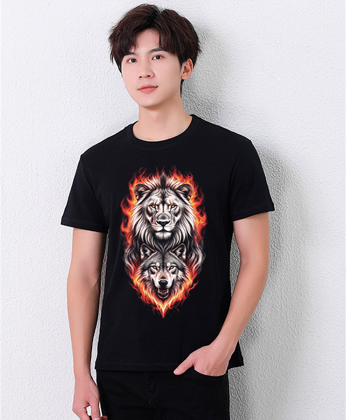 May áo phông In hình đầu sư tử - sói lửa | May ao phong dong phuc