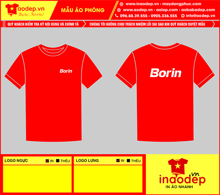 May áo phông cổ tròn màu đỏ Borin | May ao phong dong phuc