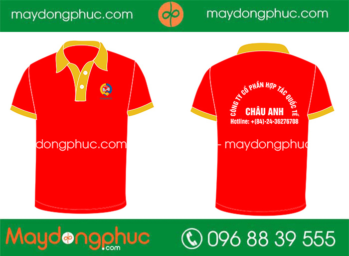 In áo phông màu đỏ Công ty cổ phần hợp tác quốc tế Châu Anh | In ao phong dong phuc