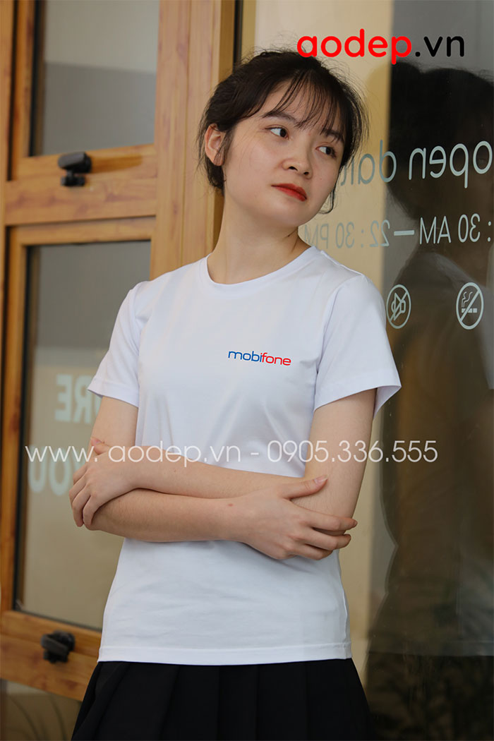 May áo phông đồng phục  cổ tròn Công ty Mobifone | May ao phong dong phuc