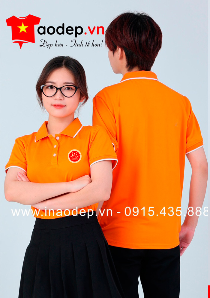 May áo phông đồng phục màu cam Phương Huyền Food | May ao phong dong phuc