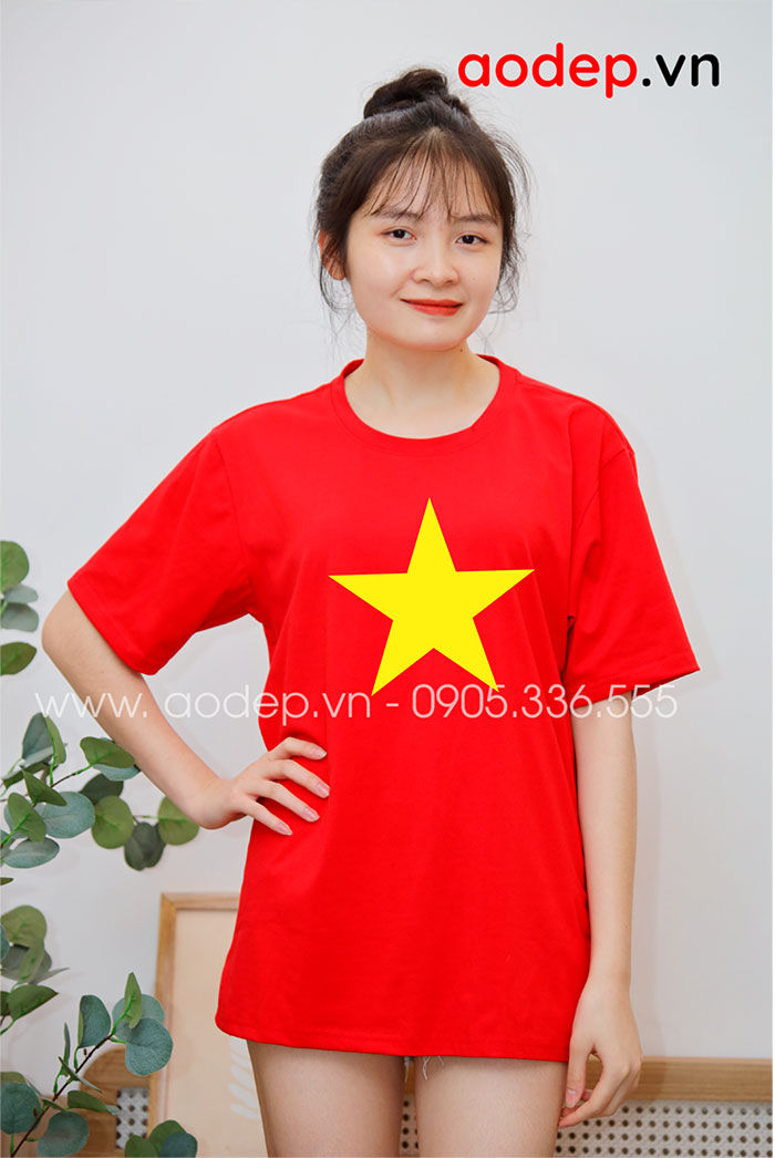 May áo phông lá cờ đỏ sao vàng | May ao phong dong phuc