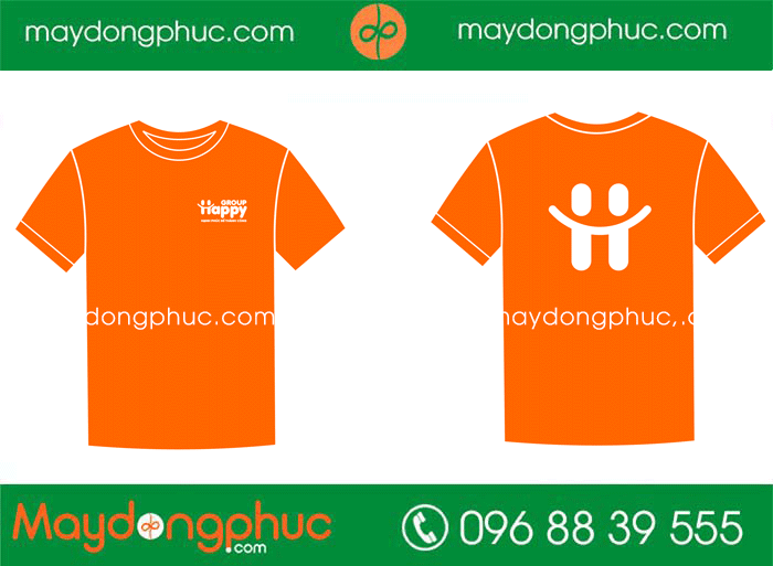 May áo phông màu cam Group Happy | May ao phong dong phuc