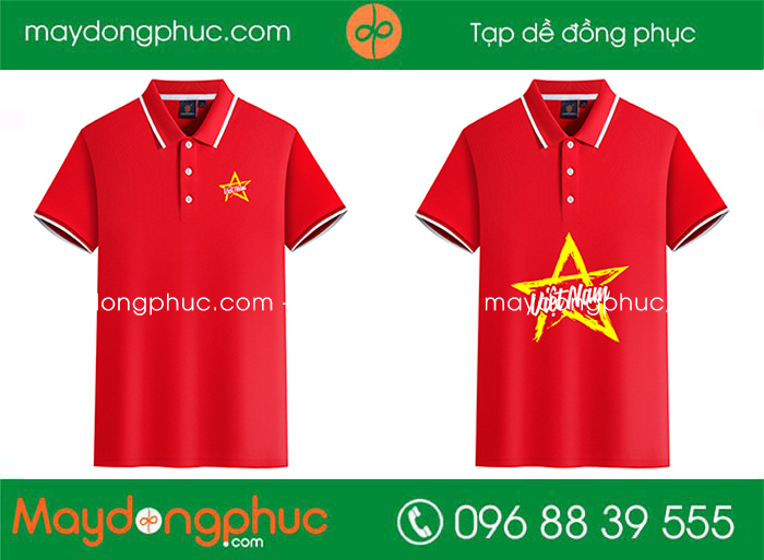 May áo phông màu đỏ chữ Việt Nam | May ao phong dong phuc