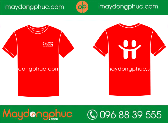 May áo phông màu đỏ Group Happy | May ao phong dong phuc