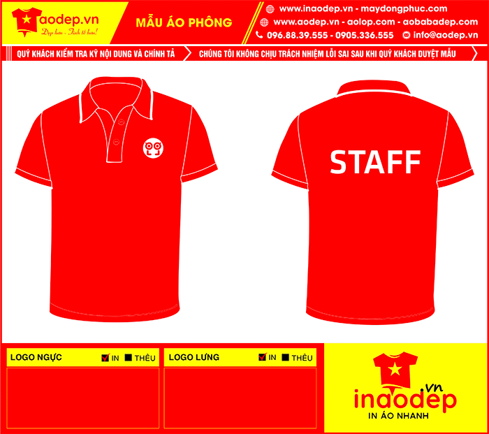 May áo phông màu đỏ Staff | May ao phong dong phuc