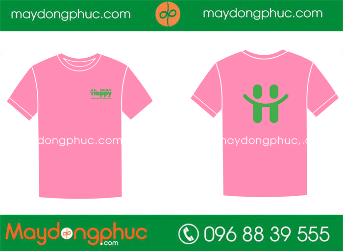 May áo phông màu hồng Group Happy | May ao phong dong phuc