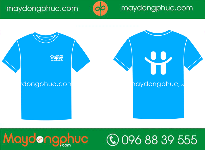 May áo phông màu xanh da trời Group Happy | May ao phong dong phuc