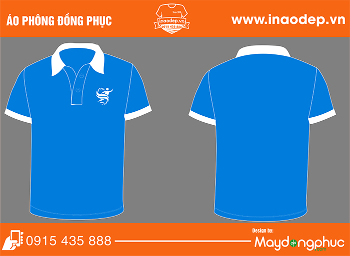 May áo phông màu xanh dương in hình Bản đồ S | May ao phong dong phuc