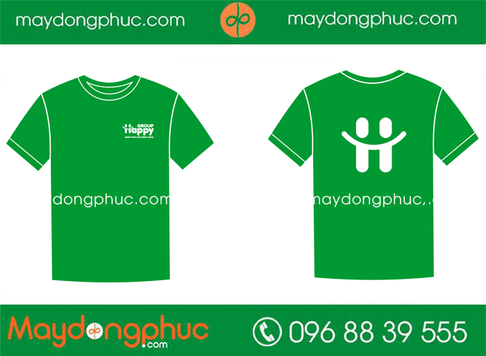 May áo phông màu xanh lá Group Happy | May ao phong dong phuc