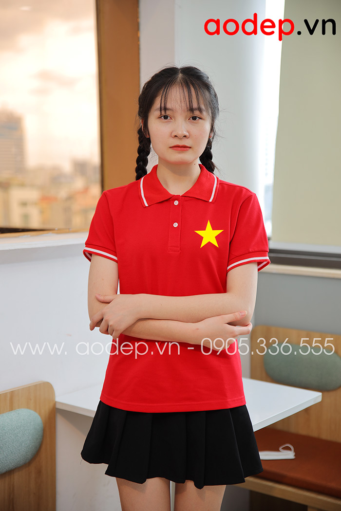 May áo polo cờ đỏ sao vàng đẹp | May ao phong dong phuc
