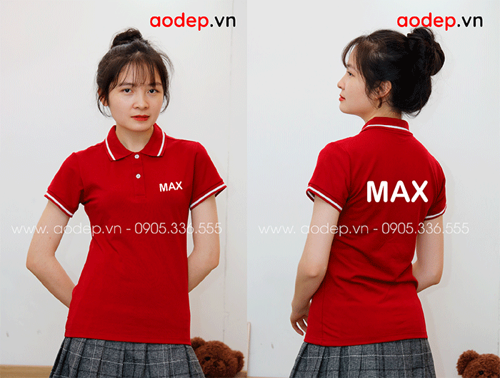 May áo polo màu đỏ chữ MAX | May ao phong dong phuc