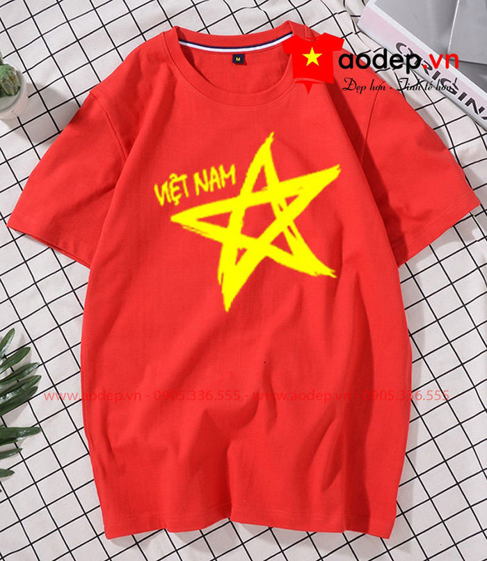 May áo thun cổ tròn cờ đỏ sao vàng | May ao phong dong phuc