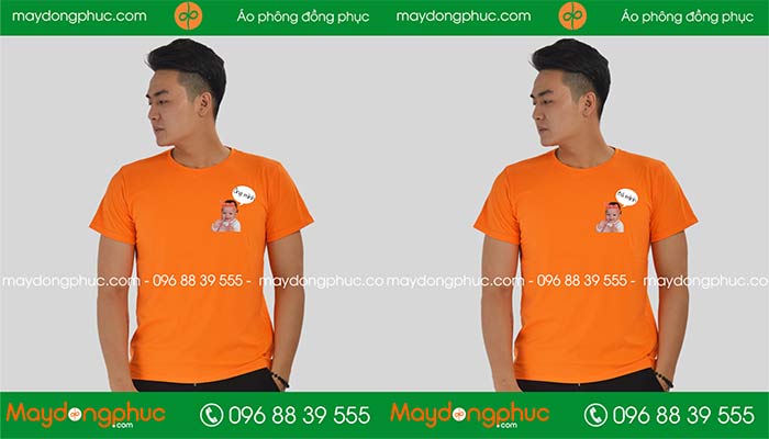 May áo phông gia đình cổ tròn màu cam | May ao phong dong phuc