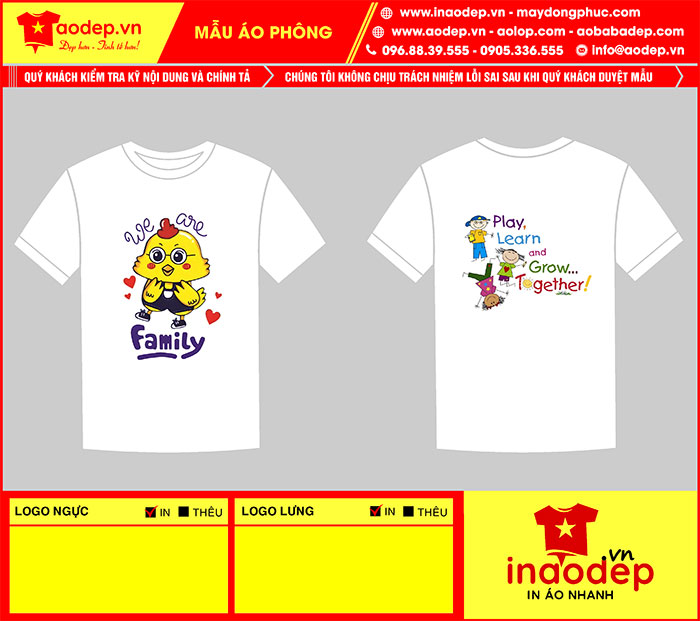 May áo Lớp We are family - Play Learn and Grow Together | May ao phong dong phuc