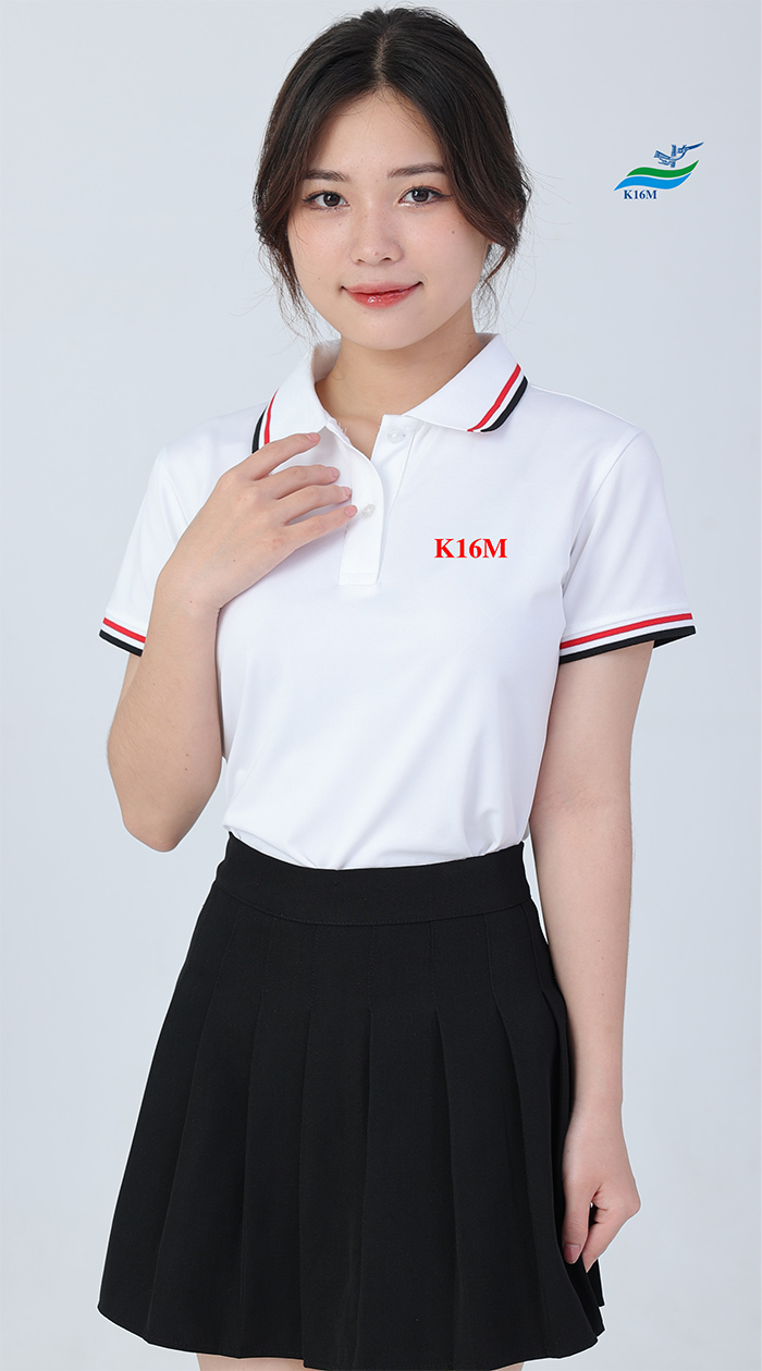 May áo phông Lớp K16M màu trắng viền đỏ-tím than | May ao phong dong phuc