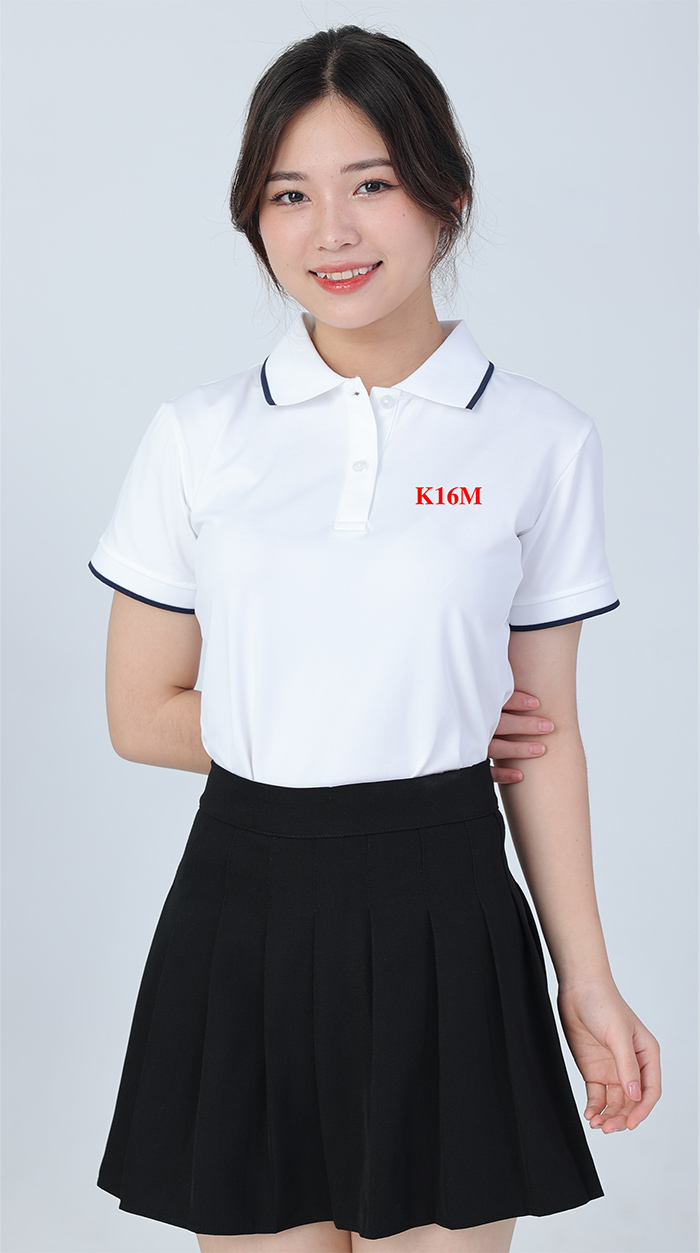 May áo phông Lớp K16M màu trắng viền tím than | May ao phong dong phuc